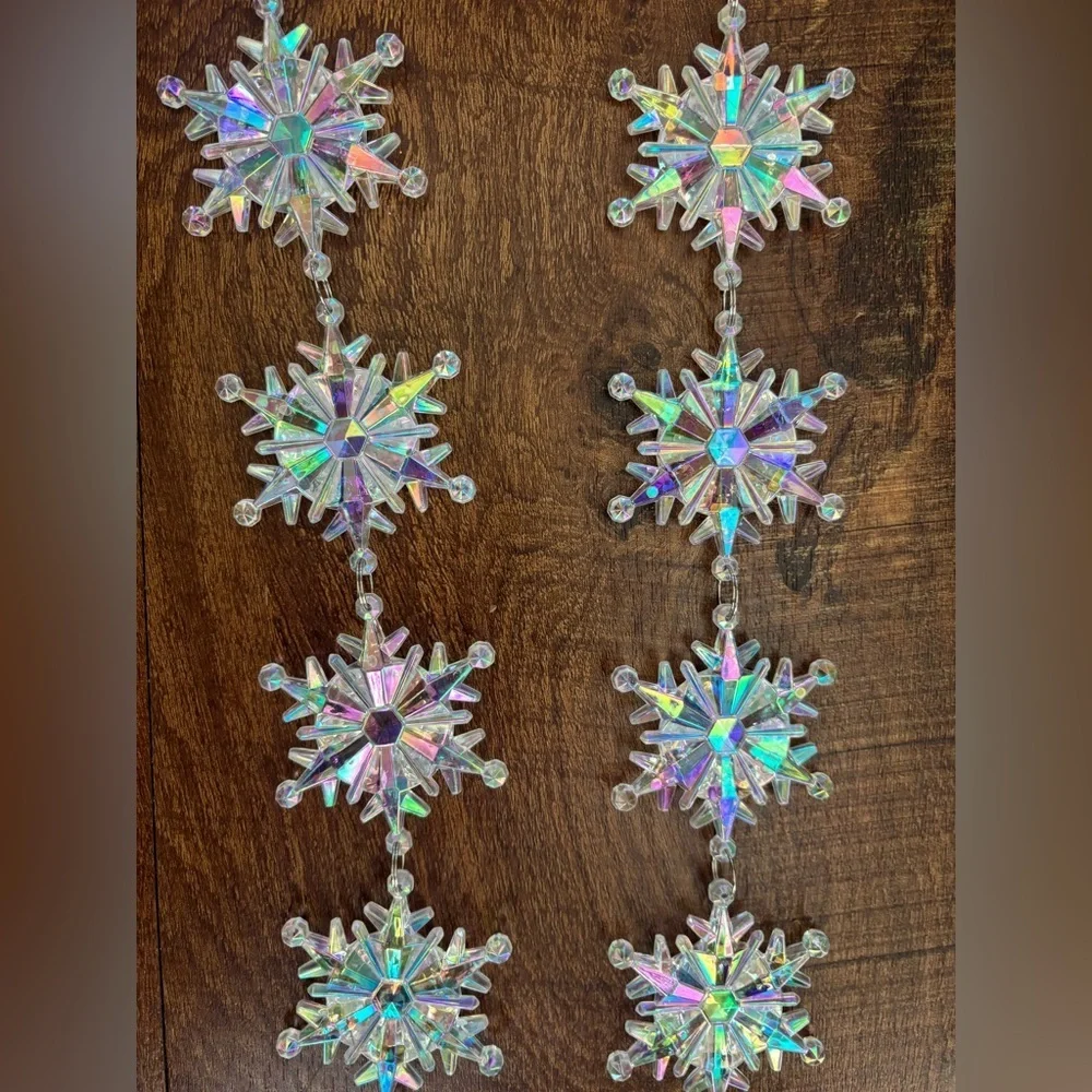 NWT Ashland Christmas Xmas iridescent snowflake garland 2 sets 6 feet each